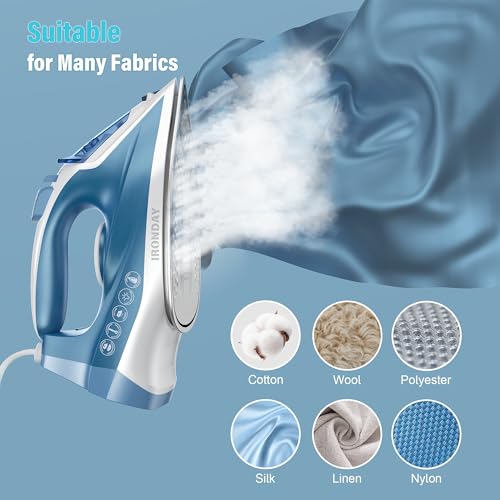 IRONDAY Blue Steam Iron 1200W Fast Heating Non-Stick Ceramic Soleplate