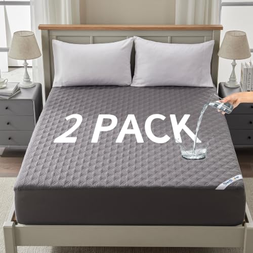 BEDLORE 2-Pack Waterproof Queen Mattress Protector - Deep Pocket Gray