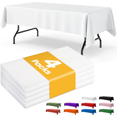 Niuara White Plastic Tablecloth 4-Pack 54x108 Rectangle Table Cover for Parties