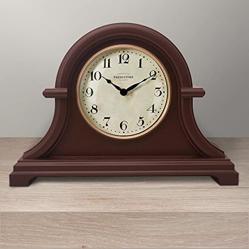 Vintage Farmhouse Mantel Clock - 13-Inch Walnut Brown Desk & Shelf Clock