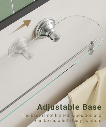 20-Inch Wall-Mounted Glass Bathroom Shelf, Brushed Nickel Floating Shelf