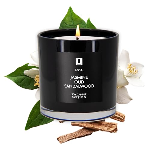 Jasmine, Oud & Sandalwood Scented Soy Blend Glass Jar Candle - 9 oz