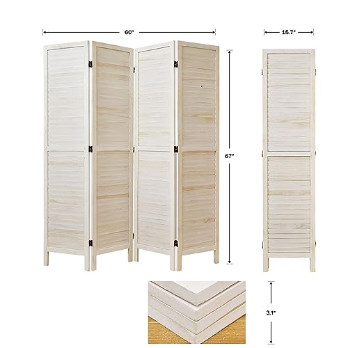 4-Panel Wood Room Divider, Folding Privacy Screen for Home Office & Bedroom