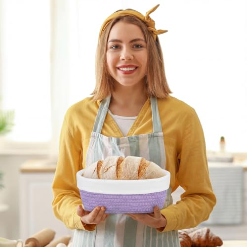 Ferrochef 4-Piece 10 Inch Oval Banneton Proofing Baskets Set with Liners & Covers - Rich Color