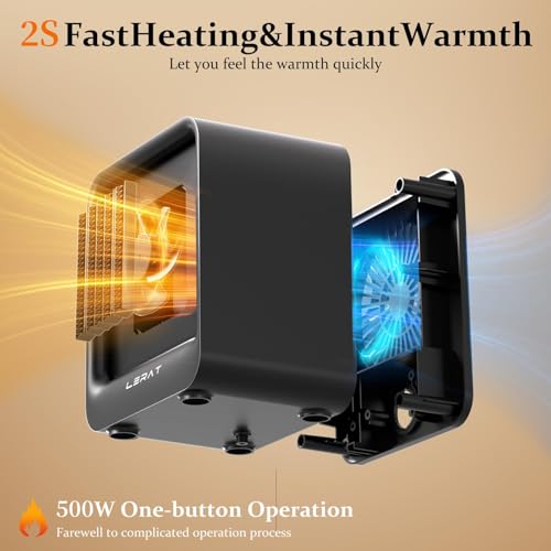 Portable Mini Space Heater 500W Fast Heating Desk Heater Black