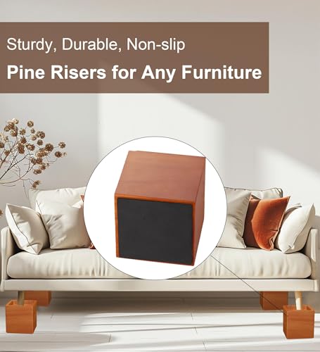 Solid Pine Wood Bed Risers - 4 Inch Height for Extra Storage