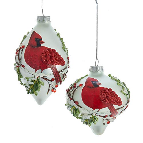 Kurt Adler Red Cardinal Glass Christmas Ornaments Set of 2
