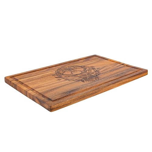 Large Walnut Wood Cutting Board - Heavy Duty, Juice Grooves, Laser Engraved, Serving Board, 17' x 11'