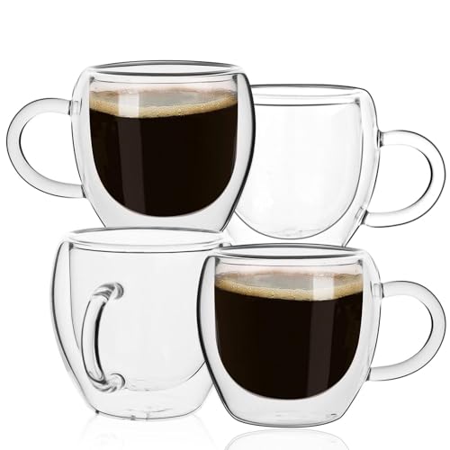 Glenkach 2.5oz Espresso Cups Set of 4 Double Wall Insulated Glass Mugs