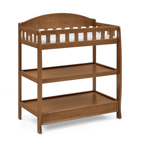 Infant Wooden Changing Table with Pad & 2 Storage Shelves - Chestnut