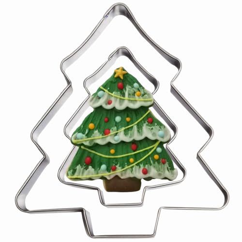 Tree Cookie Cutters Set - 2-Piece Stainless Steel Christmas Shapes