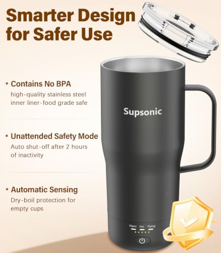 Supsonic 20oz Electric Heated Coffee Mug Space Gray with Temperature Control