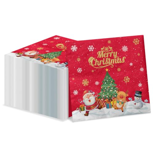 XJLANTTE Red Christmas Napkins 100 Pcs 13x13 inch Snowflake Santa Party Supplies