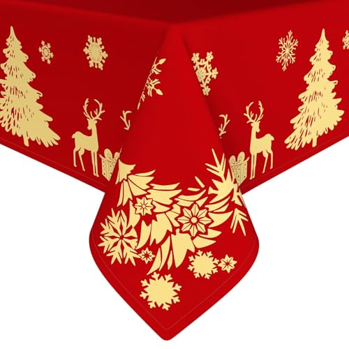Faptoena 52x52 In Deer Christmas Tablecloth Square Red - Waterproof Holiday Table Cover