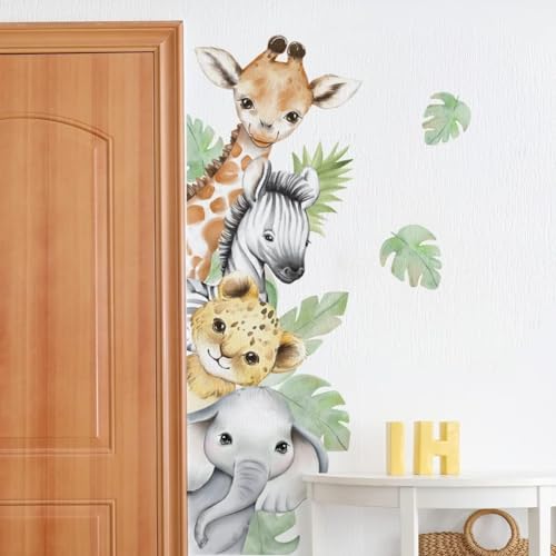 Watercolor Jungle Safari Animal Wall Decals for Kids Nursery Bedroom
