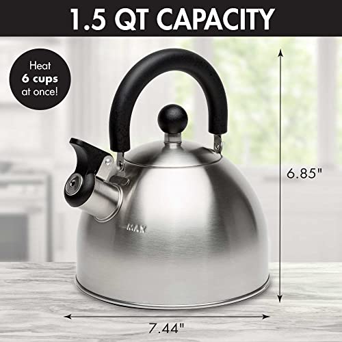Stainless Steel Whistling Tea Kettle for Stovetop, 1.5-Quart Fast Boil
