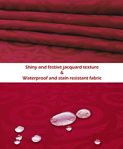 Akutana Cranberry Red 14x144 in Damask Table Runner - 144in Polyester, Stain-Resistant Burgundy