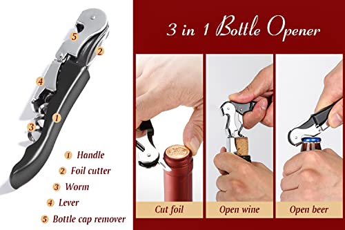 Kit-Home Black 4-Pack Professional Waiter Corkscrew Wine Opener Set with Heavy Duty Hinges