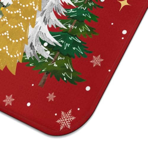 Christmas Kitchen Dish Drying Mat 16x18 Inches, Red Snowflake Tree Pattern, Absorbent Microfiber, Festive Holiday Countertop Mat