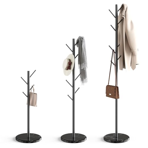 Freestanding Coat Rack with Marble Base, 8-Hook Metal Coat Tree, Adjustable