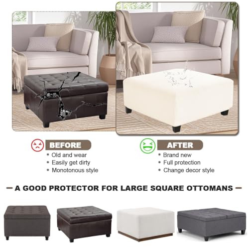 Large Waterproof Square Ottoman Cover with Elastic Bottom - Beige