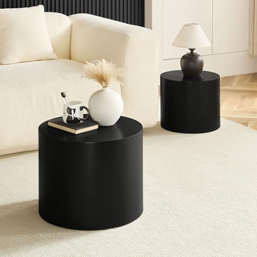 Set of 2 Round Nesting Coffee Tables - Modern Oak Wood Accent End Tables