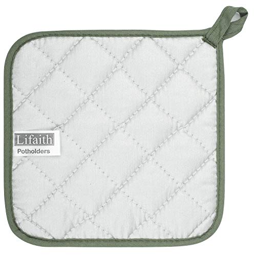Cotton Terry Pot Holder Set of 5 - Heat Resistant Olive Green Hot Pads