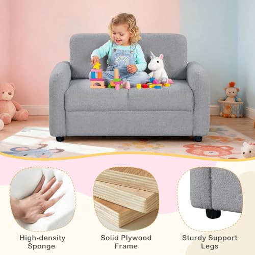 2-Seater Toddler Sofa with Teddy Fleece Upholstery and Wooden Frame
