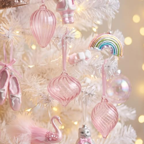 Light Pink Christmas Glass Ornaments Set - 12 Pcs 3.15 Inch Holiday Decorations
