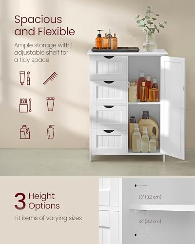 Freestanding Floor Storage Cabinet with 4 Drawers and Adjustable Shelf