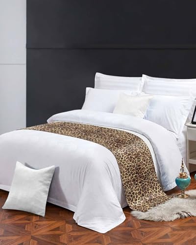 Retro Leopard Print Satin Bed Runner - Brown & Black Decorative Scarf
