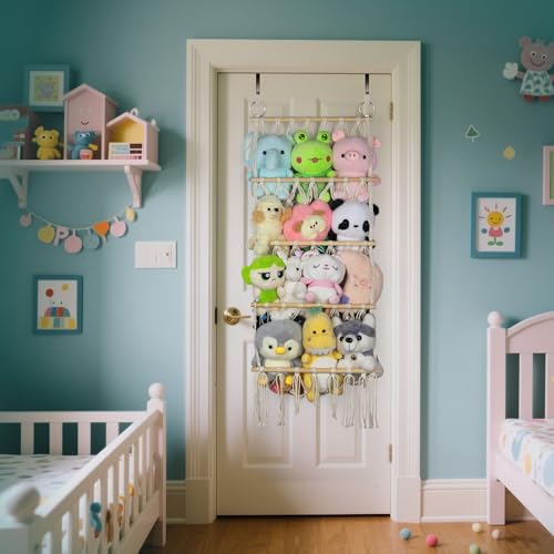 Boho Over-the-Door Stuffed Animal Organizer Hanging Toy Storage Hammock