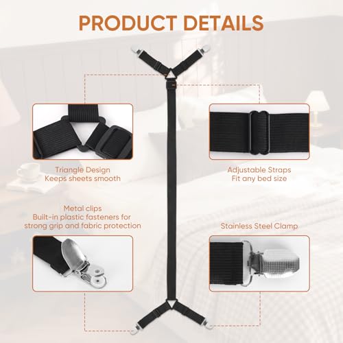 Adjustable Bed Sheet Holder Straps - 2Pcs Elastic Grippers for Fitted Sheets