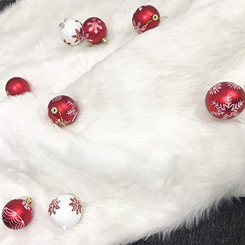 48-Inch Faux Fur Christmas Tree Skirt - Plush Snow White Holiday Decor