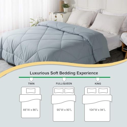 Lightweight Reversible Twin Comforter - 100% Cotton, All Seasons, Navy Blue