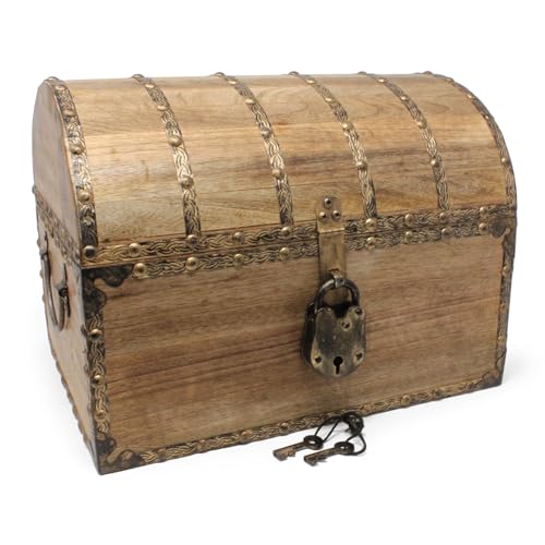 Rustic Solid Mango Wood Treasure Chest with Antique Lock and Skeleton Keys