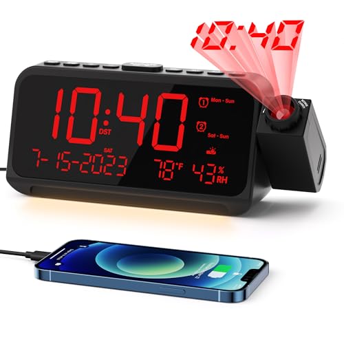 Digital Projection Alarm Clock with Ceiling Projector and Temperature Display