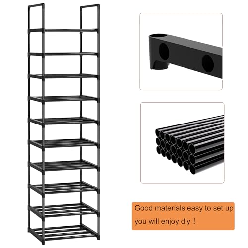10-Tier Narrow Shoe Rack - Stackable Metal Storage Organizer for Entryway