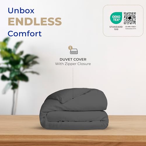 100% Egyptian Cotton Duvet Cover Queen Size - Soft Dark Grey