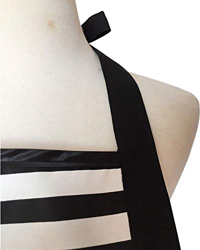 Retro Cotton Kitchen Apron with Adjustable Neck Strap - Black