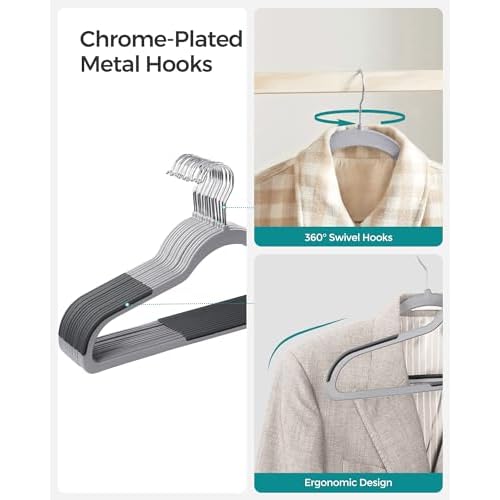 SONGMICS Clothes Hangers, Pack of 30 Plastic Coat Hangers, Space-Saving, Light Gray and Dark Gray UCRP30G