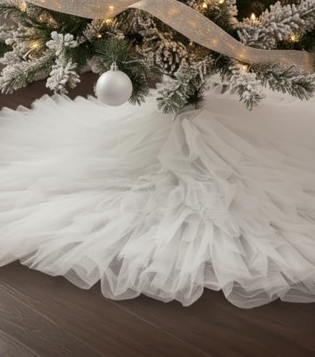 AISENO 36 Inch Fluffy Tulle Christmas Tree Skirt - Elegant Vintage White
