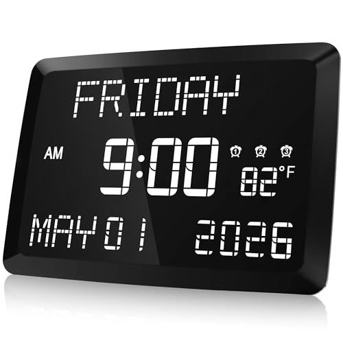 11.5-inch Large Digital Wall Clock with Temperature, Date, and 3 Alarms