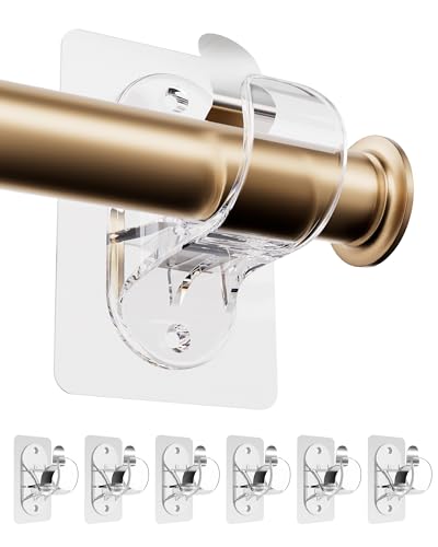 No-Drill Adhesive Curtain Rod Holders (6 Pack) - Fits 0.5" to 1.2" Rods