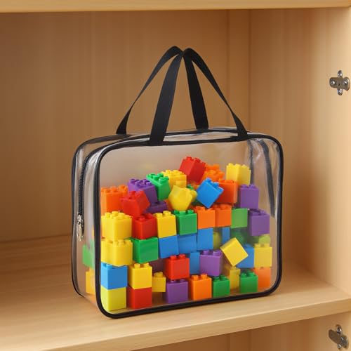 8 Pack Clear Toy Storage Bags with Labels and Zipper, Waterproof PVC