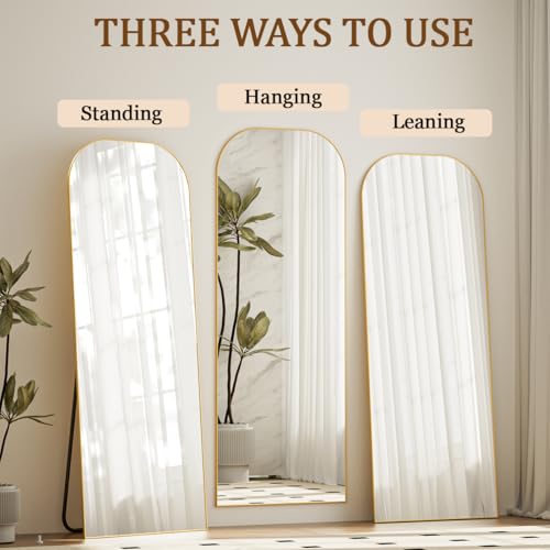 56" x 21" Full Length Floor Mirror with Stand, Shatterproof Arched Mirror