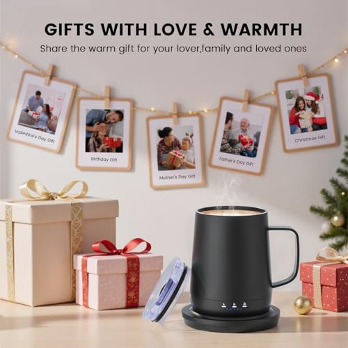 Fexqic Black Smart Self-Heating Coffee Mug 14oz with Temperature Control