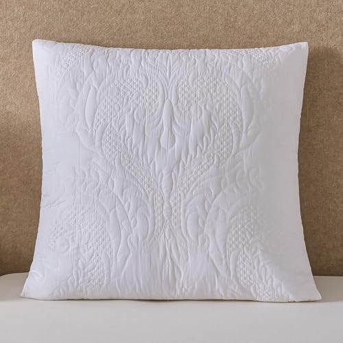 Set of 2 Quilted Cotton Euro Shams 26x26 Damask Embroidered Pillow Covers