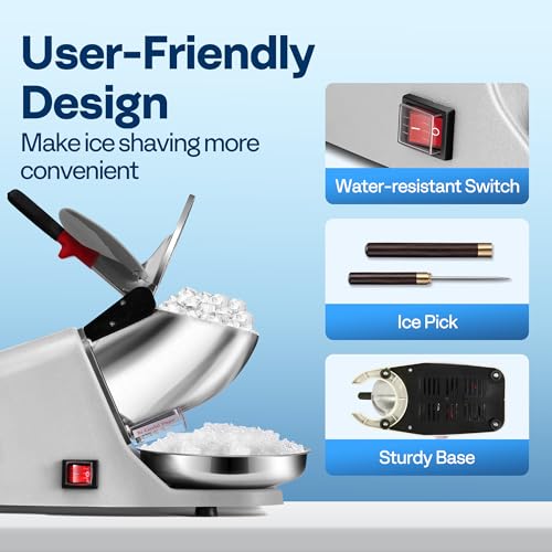 VIVOHOME Silver Electric Ice Crusher Shaver with 4 Blades, 210lbs/hr