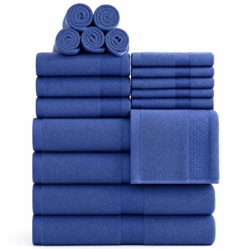 Soft Absorbent Cotton Blend Bath Towel Set - 18 or 12-Piece Set, 450 GSM